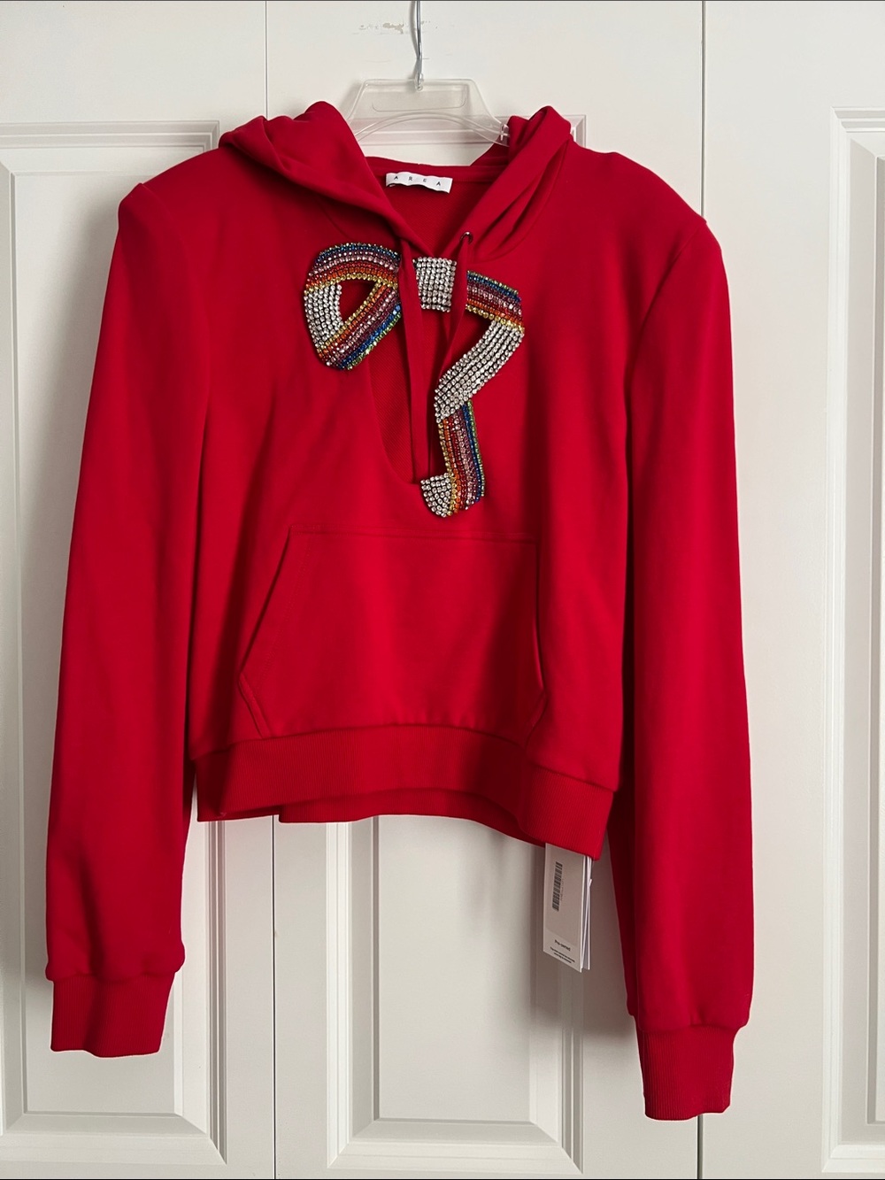 NWT Area NYC Red  bow Embellished Hoodie Sweater medium